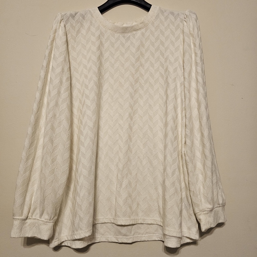 Intro Women's Top Blouse Sweater XL 16 Off White Long Sleeves Round Neck